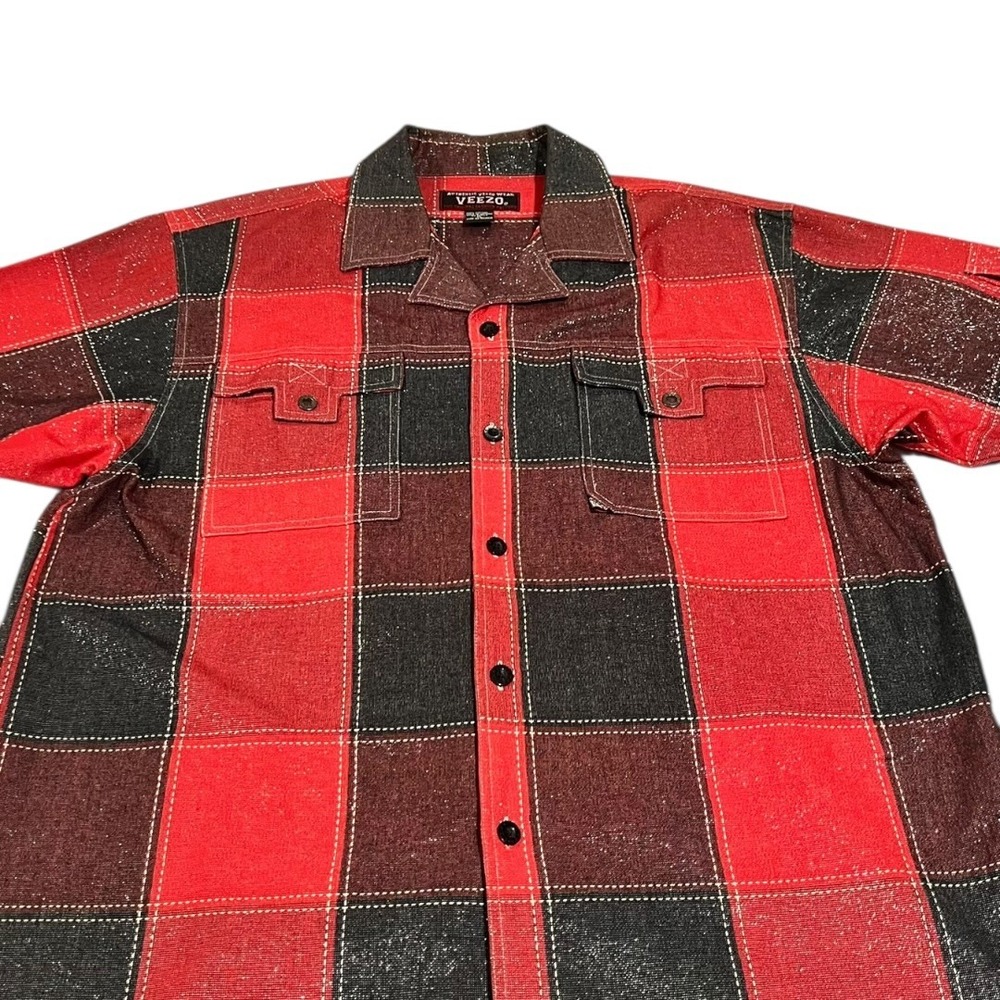 Veezo Mens Red Black Plaid‎ Short Sleeve Button Up Shirt XL Authentic Veezo Wear